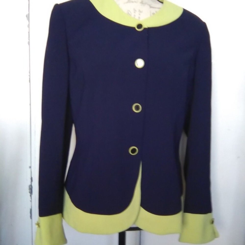 SIZE 8 EMILY BLUE WITH GREEN FULL SLEEVED PROFESSIONAL SUIT BLAZER JACKET